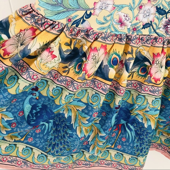 For Love Bell Colorful Peacock Floral Short Sleeve Blouse Women’s Size Large - Picture 10 of 14